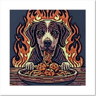 pixel art dog eating spaghetti in Hell Posters and Art